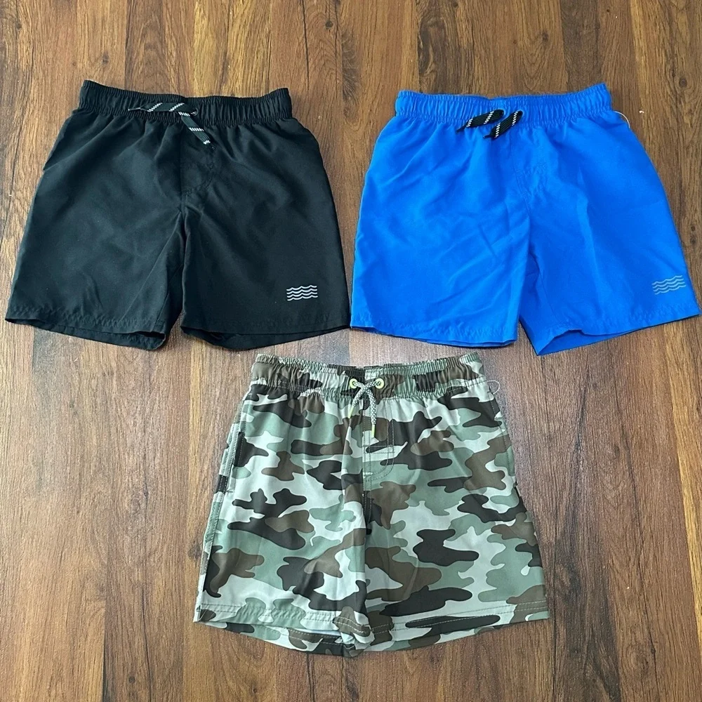 Wonder Nation  Boys Swim Trunks Set in Black, Blue, and Green Camo